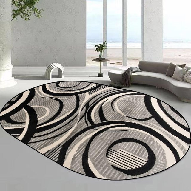 Karpetti Ovaler Teppich mit abstraktem geometrischem Design, Waschbar und Rutschfest, Mehrfarbig, B: 120 cm, T: 100 cm - Bild 1