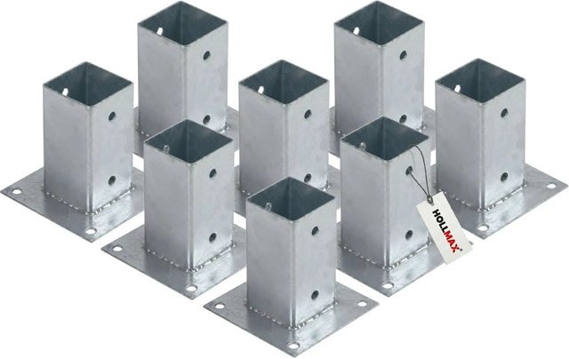 HOLLMAX Pfostenträger Aufschraubhülse für Vierkantpfosten, 8 Stück, Verzinkt, Silber, 71 mm - Bild 1