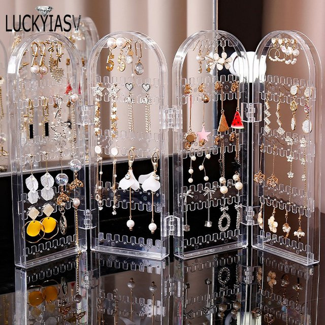 Luckyiasv Schmuckdisplay aus Kunststoff für Ohrringe und Ohrstecker in Transparent, klappbarer Aufbewahrungsständer mit 120/180/240/360 Löchern - Bild 1