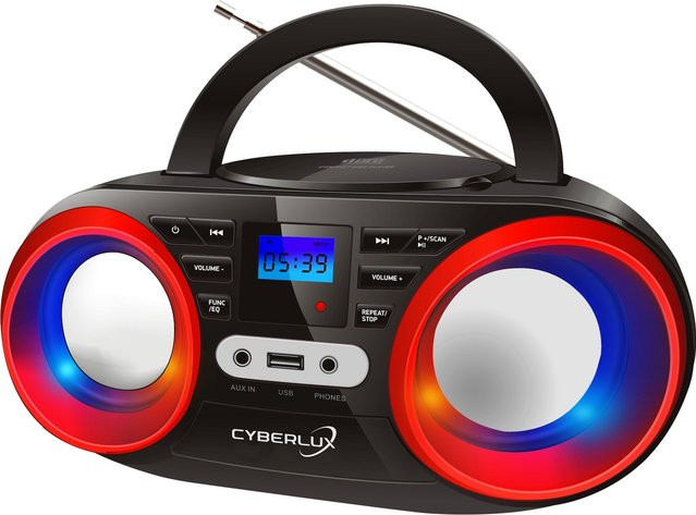 Cyberlux CD-Player mit LED-Beleuchtung, USB, FM-Radio und 3,5 mm Klinke, Schwarz/Rot - Bild 1