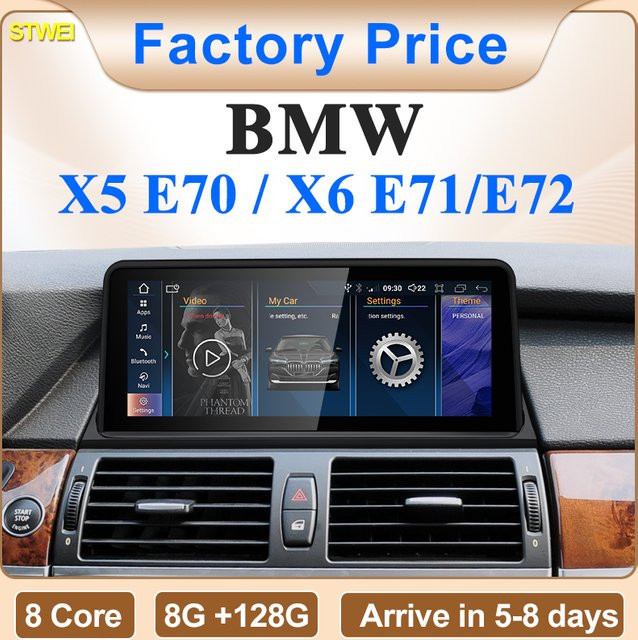 STWEI Android Auto Video Player mit 10,25 Zoll Display, Drahtloses CarPlay, GPS und Bluetooth für BMW X5 E70, X6 E71, Schwarz - Bild 1