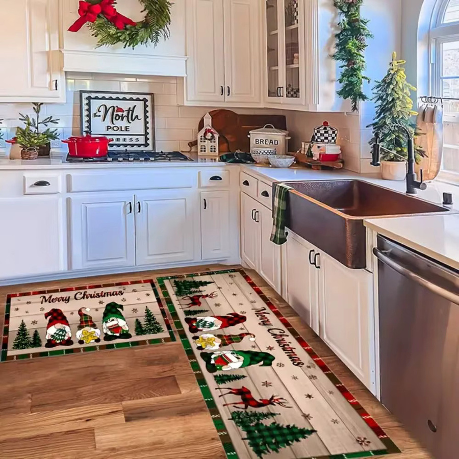 VIKAMA Weihnachts-Küchenteppich mit Weihnachtszwerg und Holzmaserung, Mehrfarbig, B/T: 60 x 40 cm - Bild 5