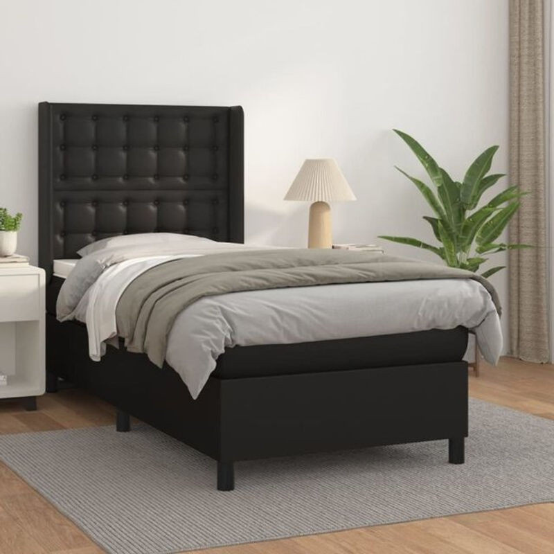 vidaxl Boxspringbett mit Matratze in Schwarz aus Kunstleder B/T/H: 80 x 200 cm - Bild 1