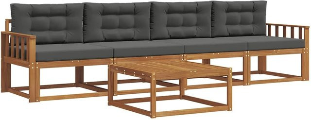 vidaXL Outdoor-Sofagarnitur aus Akazienholz mit Kissen in Anthrazit und Natur - Bild 1