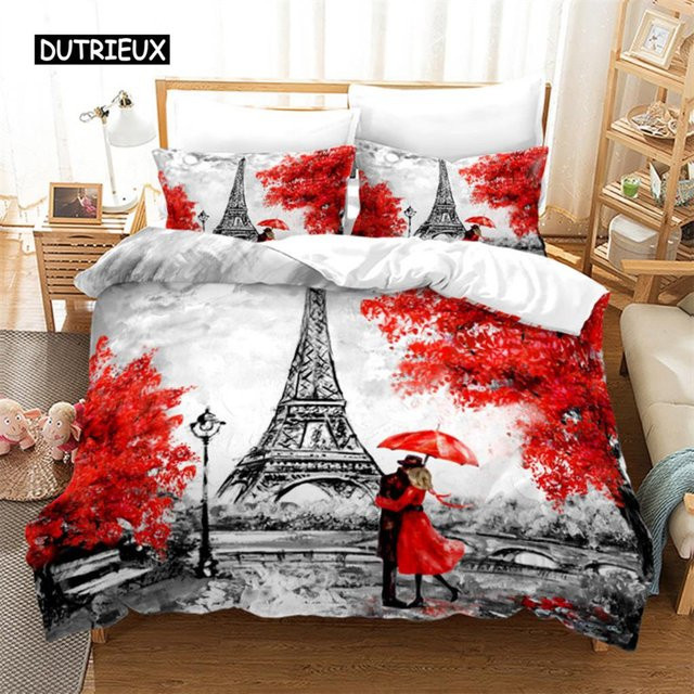 Bettwäsche-Set Binchi Outdoor Product mit Eiffelturm Motiv in Rot, Mikrofaser, B/H: 135 x 200 cm - Bild 1