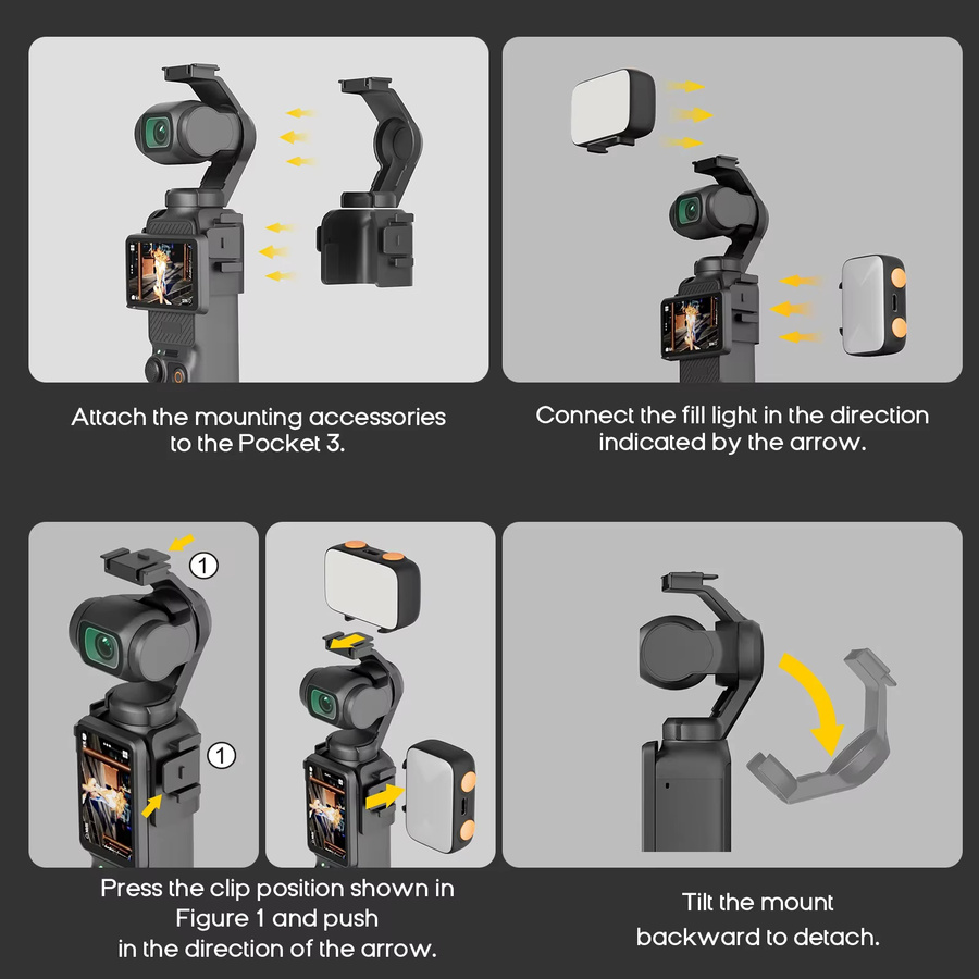 DJI OSMO Pocket 3 4 4 Pro Zubehör LED-Licht in Schwarz mit einstellbarer Helligkeit für Gimbal Selfie Vlog Video Zusatzbeleuchtung - Bild 6