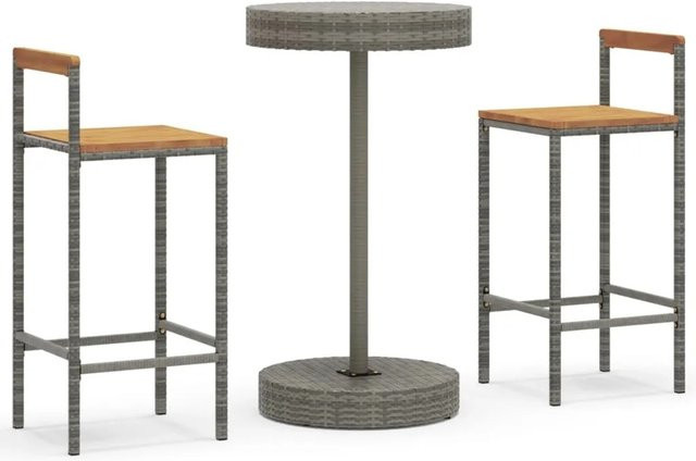 vidaXL 3-tlg Gartenbar-Set Modell 6 aus grauem Poly-Rattan und Akazien-Massivholz - Bild 1