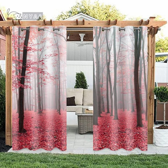 A Family Of Home Textiles Outdoor Pavillon Vorhänge Grün Natur Design, 2er Set aus Polyester, semi-transparent, Breite: 50 cm, Höhe: 50 cm pro Panel - Bild 1