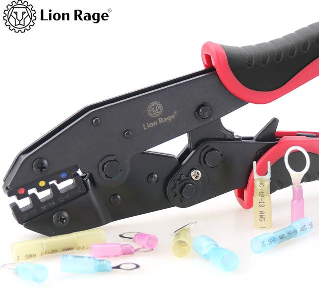 Lion Rage Ratschen-Crimpzange HS-125 für Stoßspleiß-Schrumpfverbinder, Schwarz, 20-10 AWG - Bild 1