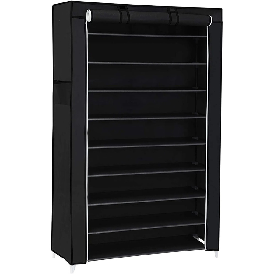 Songmics Schuhregal mit 10 Ebenen und staubdichter Abdeckung in Schwarz, B/T/H: 88 x 28 x 160 cm - Bild 2