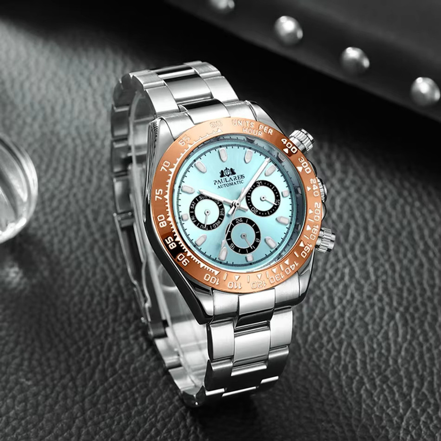 PAULAREIS P Armbanduhr Automatik, Edelstahl, Gold, Blau, Herren - Bild 4