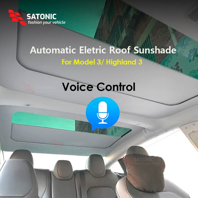 SATONIC Intelligente Elektrische Sonnenblende für Tesla Model 3 Highland mit Sprachsteuerung, Automatischer Dachsonnenblende als UV-Blocker für den Innenraumschutz, Schwarz - Bild 1