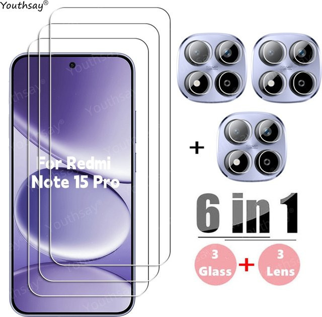 6in1 Schutzset aus gehärtetem Glas für Xiaomi Redmi Note 15 Pro 5G inklusive Display- und Objektivschutz, transparent - Bild 1
