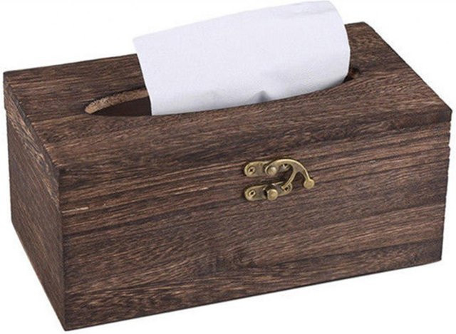 Holz-Taschentuchbox in Braun als Serviettenhalter und Kosmetiktücherbox für Badezimmer und Büro - Bild 1