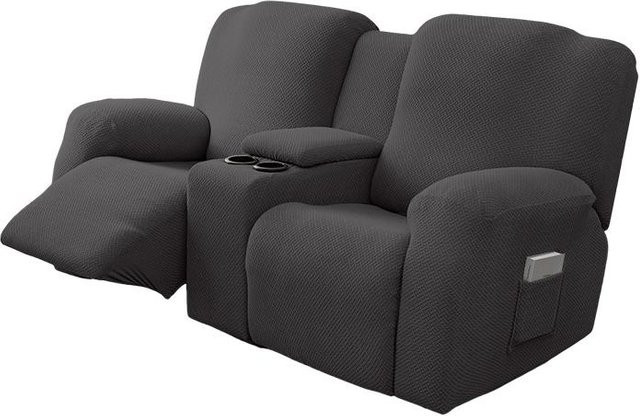 8-teiliges wasserdichtes Set Sofaüberzüge für 2-Sitzer Relaxsofas mit Mittelkonsole aus Polyester, rutschfest und waschbar - Bild 1