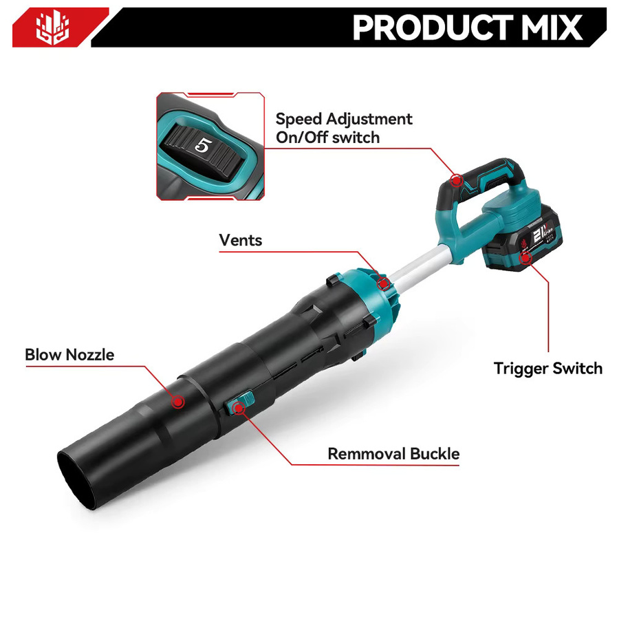 ONEVAN Bürstenloser Elektrischer Turbo-Gebläse Kabelloser Laubbläser 8000W 400M/s Kompatibel mit Makita 18V Akku - Bild 3