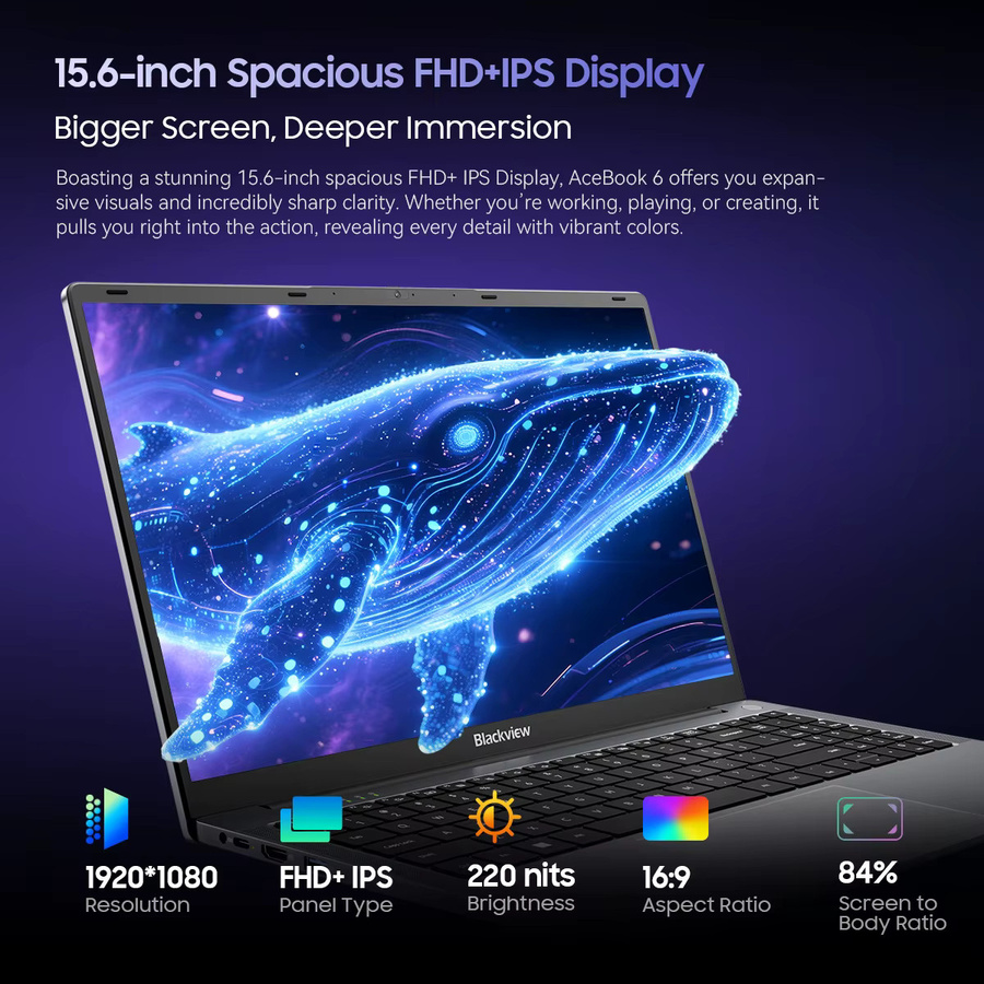 Blackview AceBook 6 Laptop mit Intel Twin Lake N150 CPU, 15,6 Zoll FHD+ IPS Bildschirm, 16GB DDR4, 512GB SSD und Windows 11 - Bild 2