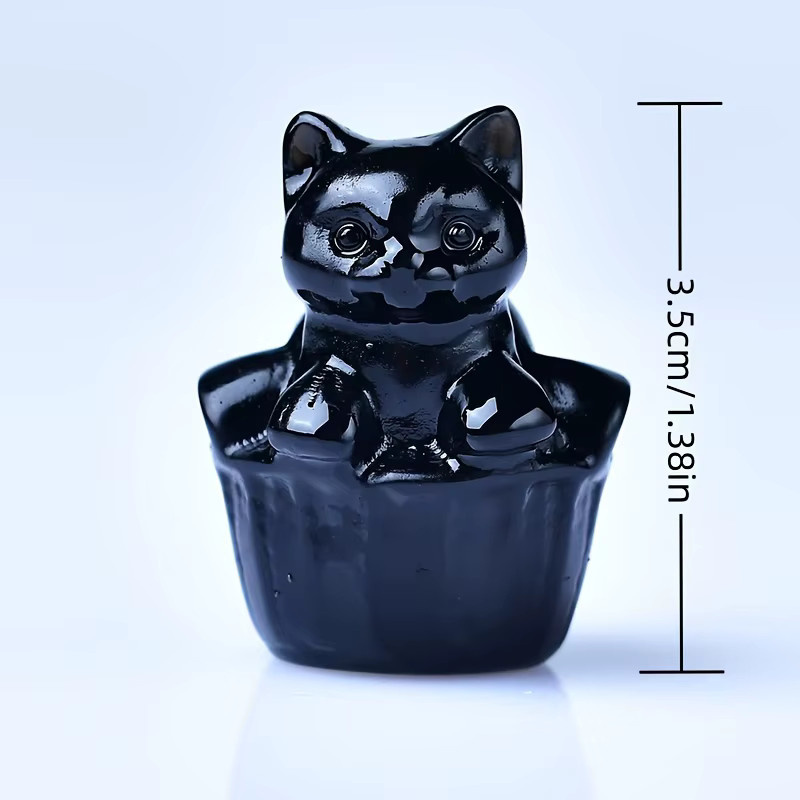 Kristallgeschnitzte Katze aus Labradorit als dekorative Tierstatue und Worry Stone - Bild 1
