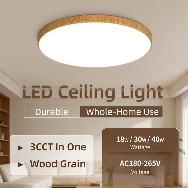 CANMEIJIA LED Deckenleuchte in Holzoptik mit dreifarbiger Panel-Funktion für Wohnzimmer, Schlafzimmer, Küche und Badezimmer - Bild 1