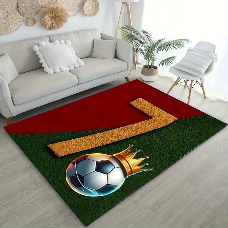 VIKAMA CR7 Fußball Kristall-Samt-Teppich mit Nummer 7 und Portugal Flagge, rot, rutschfest und waschbar - Bild 3
