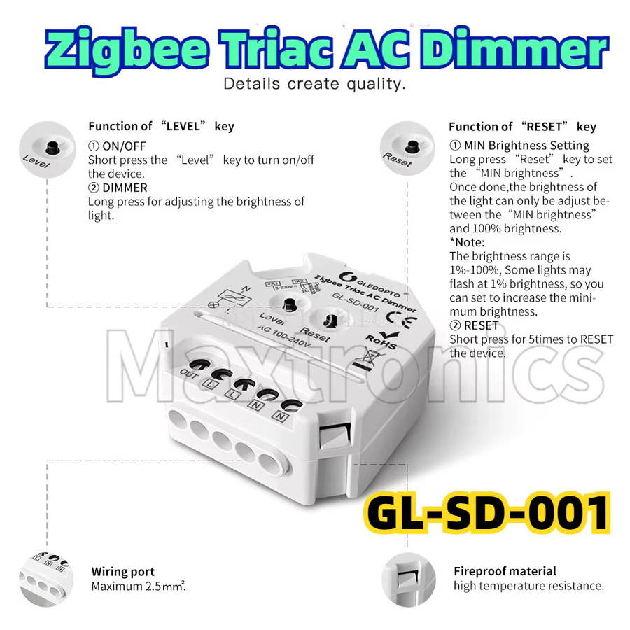 SAGE LU MEI Zigbee 3.0 Triac AC Dimmer GL-SD-001 Mini Smart Light Dimmer 220V in Weiß - Bild 2