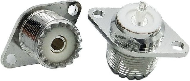 5 Stück HENG CHANG SL16 UHF-Buchsenanschluss zum Löten, 2-Loch SO239 M-Typ Buchse in Silber für Kfz-Montage und Walkie-Talkie Antennenanschluss - Bild 1