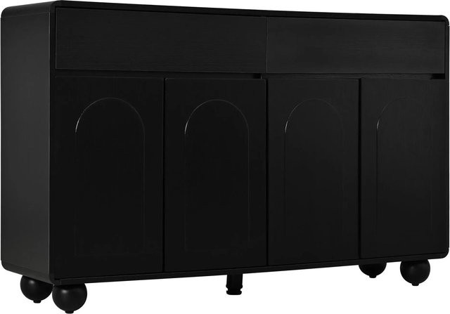 ModernLuxe Modernes Sideboard aus MDF mit 4 Türen und Schublade in Schwarz und runden Metallfüßen - Bild 1