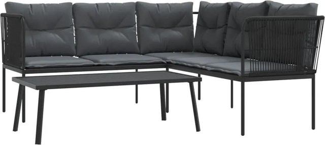 vidaXL Garten-Sofagarnitur in L-Form mit Eckelement, Couchtisch und Kissen, Schwarz/Anthrazit, Stahl und Textilene - Bild 1