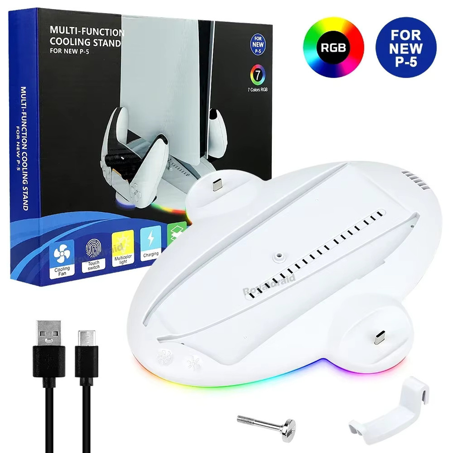 HeroAngel Schnellladestation und Kühlstation mit RGB-LED-Beleuchtung für PS5 Slim Controller, Weiß/Multicolor - Bild 2