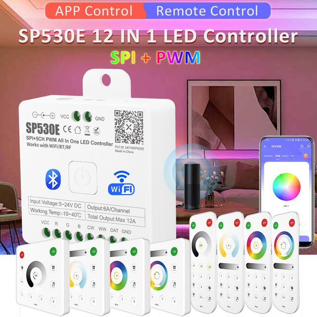 MJJC LED-Controller SP530E mit Wifi, Bluetooth und RF für WS2812B, WS2811 und SK6812 LED-Streifen, kompatibel mit Alexa und Google Home, 5V 12V 24V 5CH Multicolor - Bild 1