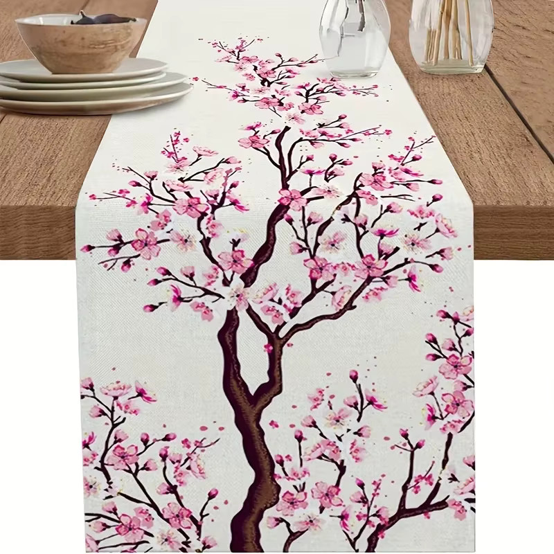 VIKAMA Tischläufer Sakura mit Kirschblüten-Blumenmuster im japanischen Stil, Länge: 150 cm - Bild 2