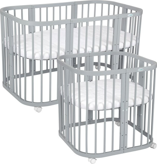 Waldin 7in1 Babybett Kinderbett aus Buchenholz mit Matratze, lackiertes mitwachsendes Kinderbett - Bild 1