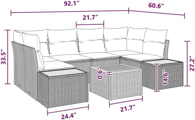 vidaXL 7-tlg. Garten-Sofa-Set in Schwarz aus Poly-Rattan mit Kissen und Gartentisch im L-Shape Design - Bild 1