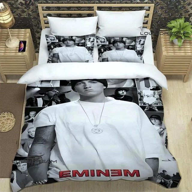 Eminem Hip-Hop Bettwäscheset mit Bettbezug und Steppdecke, 3-teiliges Bettzubehör-Set, B/H: 150 x 200 cm - Bild 1