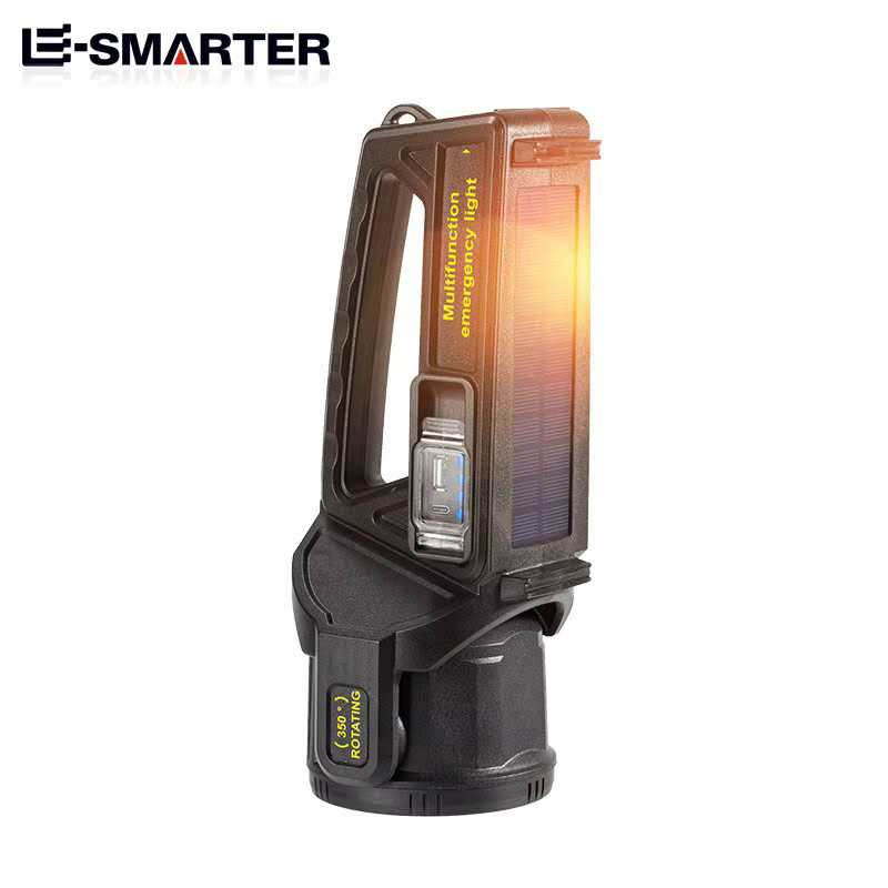 ESMARTER P50 Solar-LED-Taschenlampe, tragbarer USB-aufladbarer Suchscheinwerfer, wasserdicht, Schwarz - Bild 2