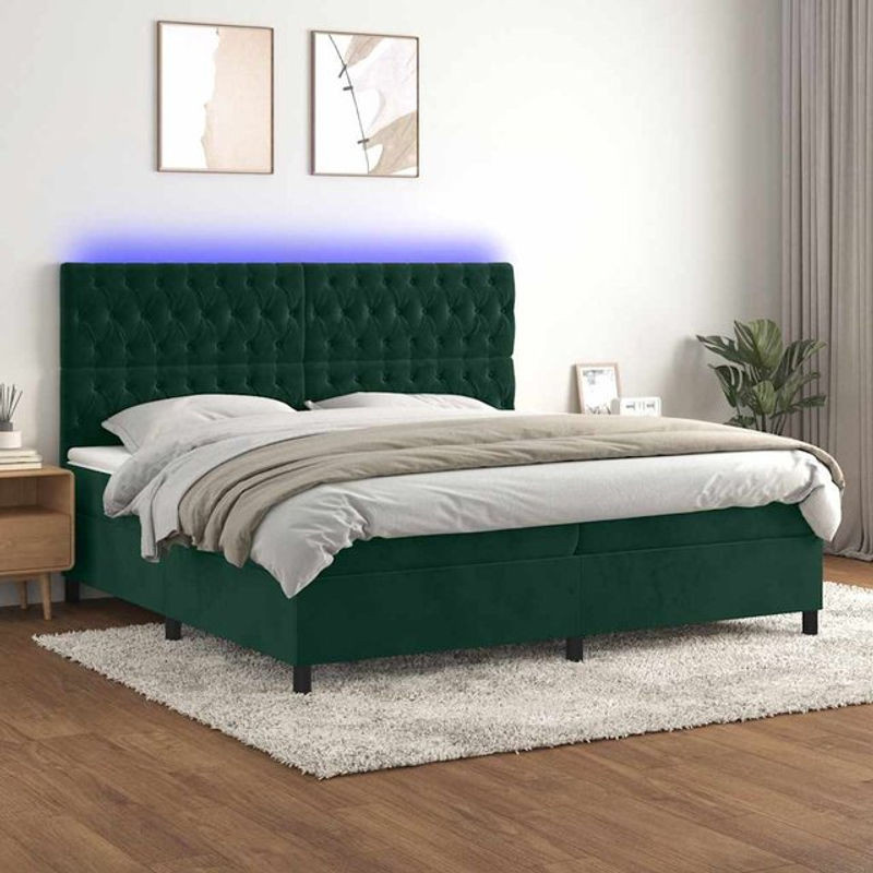 Vidaxl Boxspringbett Kontinentalbett mit Matratze und LED in Grün aus Samt, B/T: 200 x 200 cm - Bild 1