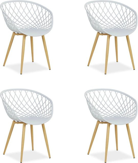 Homestyle4u 4er Set Gartenstühle in Grau mit Armlehnen aus Kunststoff und Stahl in Gitteroptik - Bild 1