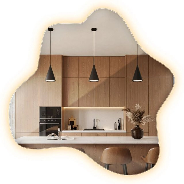 Wallfluent Beleuchteter Spiegel mit LED-Licht in unregelmäßiger organischer Form, Warmweiß 3000K, B: 76,7 cm, H: 77,3 cm - Bild 1