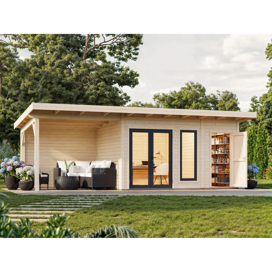 Palmako Holz-Gartenhaus Aurelia mit Pultdach in Natur aus Fichte, B/T: 739 x 300 cm - Bild 2