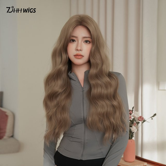 7JHH WIGS Perücke, lange gewellte synthetische Perücke, kaltbraun, Damen - Bild 1