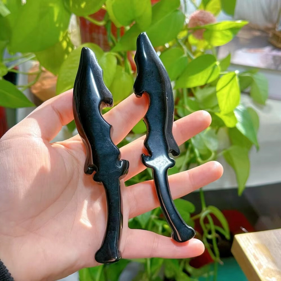 Handgeschnitztes Obsidian-Schwert von CrystalHola in Schwarz und Multicolour im Boho-Stil aus Quarzkristall zur Wohndekoration - Bild 3