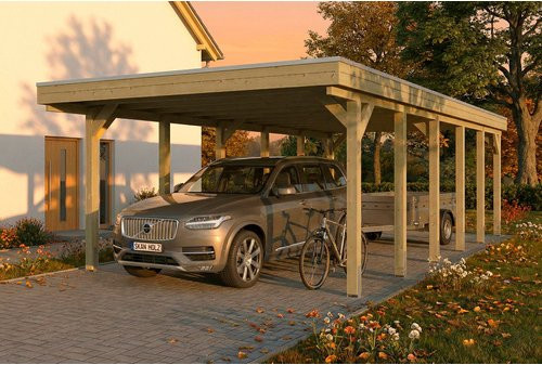 SKANHOLZ Carport Friesland aus Fichte mit Stahl-Dachplatten in Grün, B: 402 cm, T: 860 cm - Bild 1