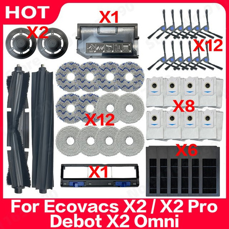 QIXIAO Zubehör-Set für Ecovacs X2, X2 Pro und Deebot X2 Omni mit HEPA-Filtern, Wischmopps, Hauptbürsten, Seitenbürsten und Staubbeuteln