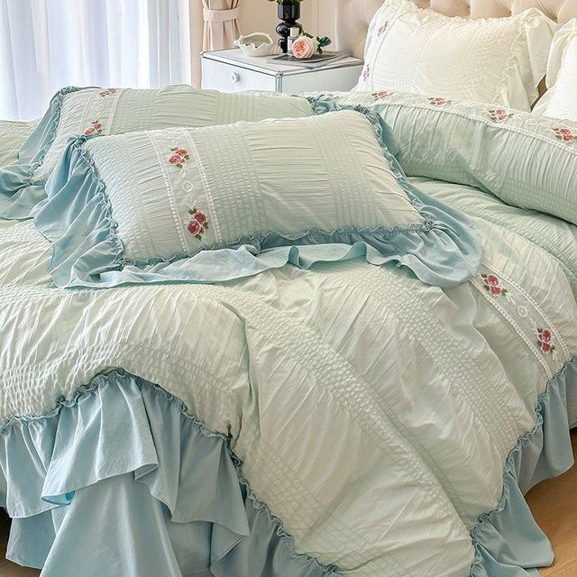 Bin Chi Textiles Bettwäscheset für Mädchen mit floralem Design in Blau, 3-teiliges Set aus Bettbezug, Laken und Kissenbezug, Breite: 120 cm, Länge: 200 cm - Bild 1