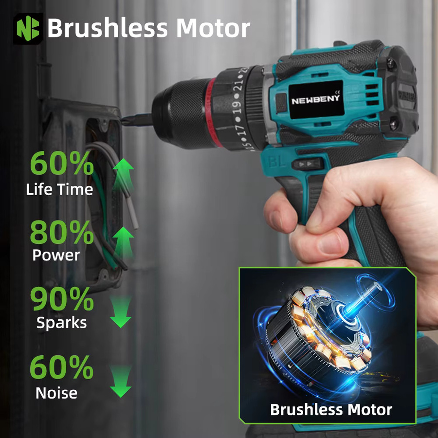 NEWBENY 3in1 Bürstenloser Akkuschrauber mit 80N.M Drehmoment für Makita 18V Akku - Bild 2