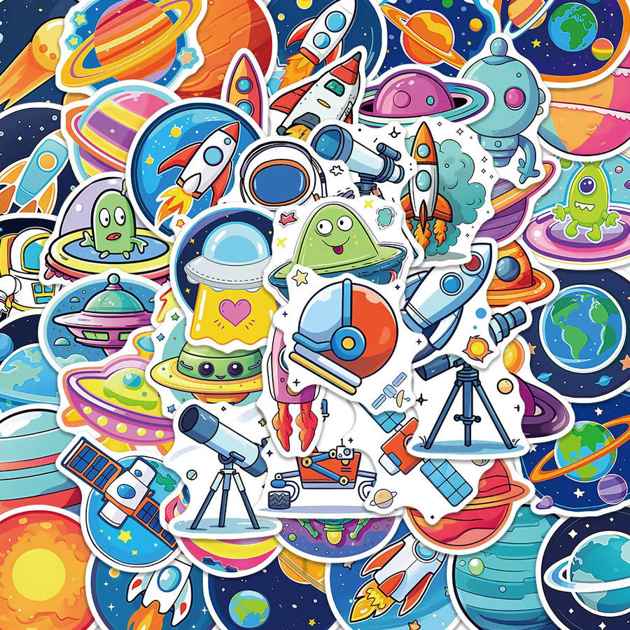 50 Stück Cartoon Planet Aufkleber wasserfest für Helm und Schreibwaren von BulingBulingStickers Shop in Multicolour - Bild 2