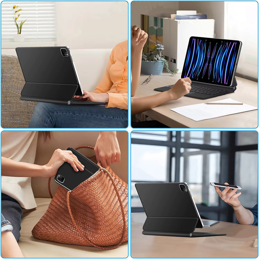 AJIUYU Magic Keyboard Case für iPad Pro 11 und 12.9 M4 sowie iPad Air 4, 5 und 6 mit Pogo Pin Direktverbindung und Hintergrundbeleuchtung in Weiß - Bild 3