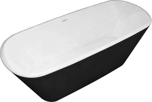 AICA Freistehende Badewanne aus Acryl in Schwarz Matt mit ovaler Form und Komplettset inklusive Ablauf und Überlauf, B/T/H: 170 x 78 x 60 cm - Bild 1
