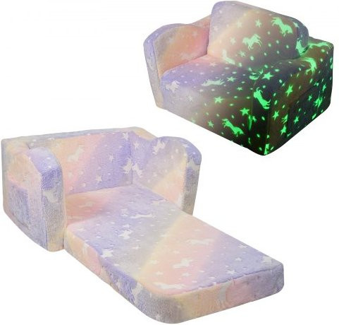 VEVOR Kids Couch 2-in-1 Kinder Sofa und Liege mit Glow-in-the-dark Stoff in Rainbow Multicolor - Bild 1