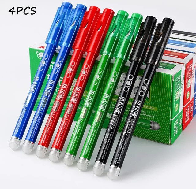 4er-Set wärmelöschbare Gelstifte mit Rundspitze und 0,7 mm Schriftdicke in Schwarz, Blau, Rot und Grün - Bild 1